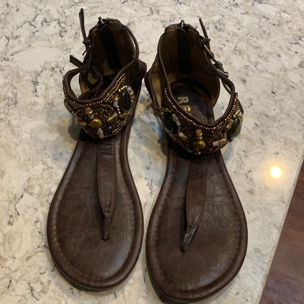 Report Sandals Boho Style Beaded Leather Sz 7.5M LN